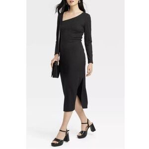 NWT A New Day Rib Knit Asymmetrical Midi Dress Black